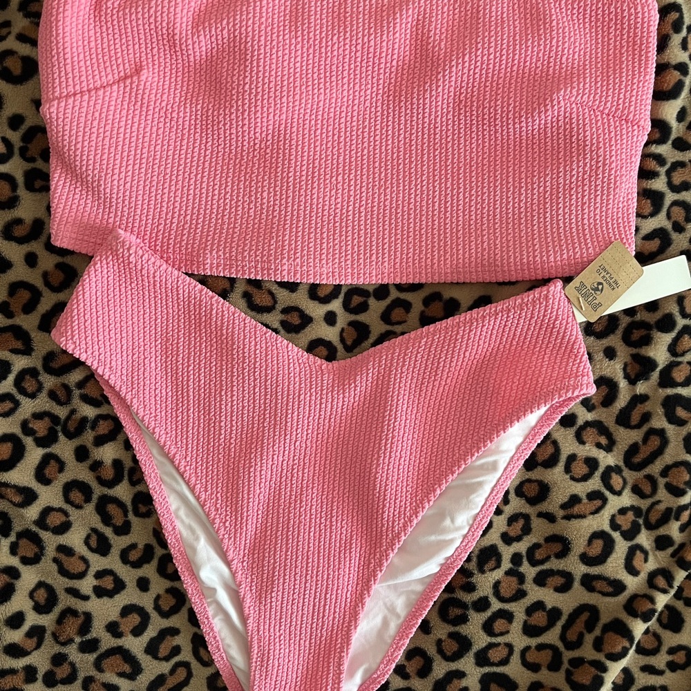 Pink Textured Swimwear